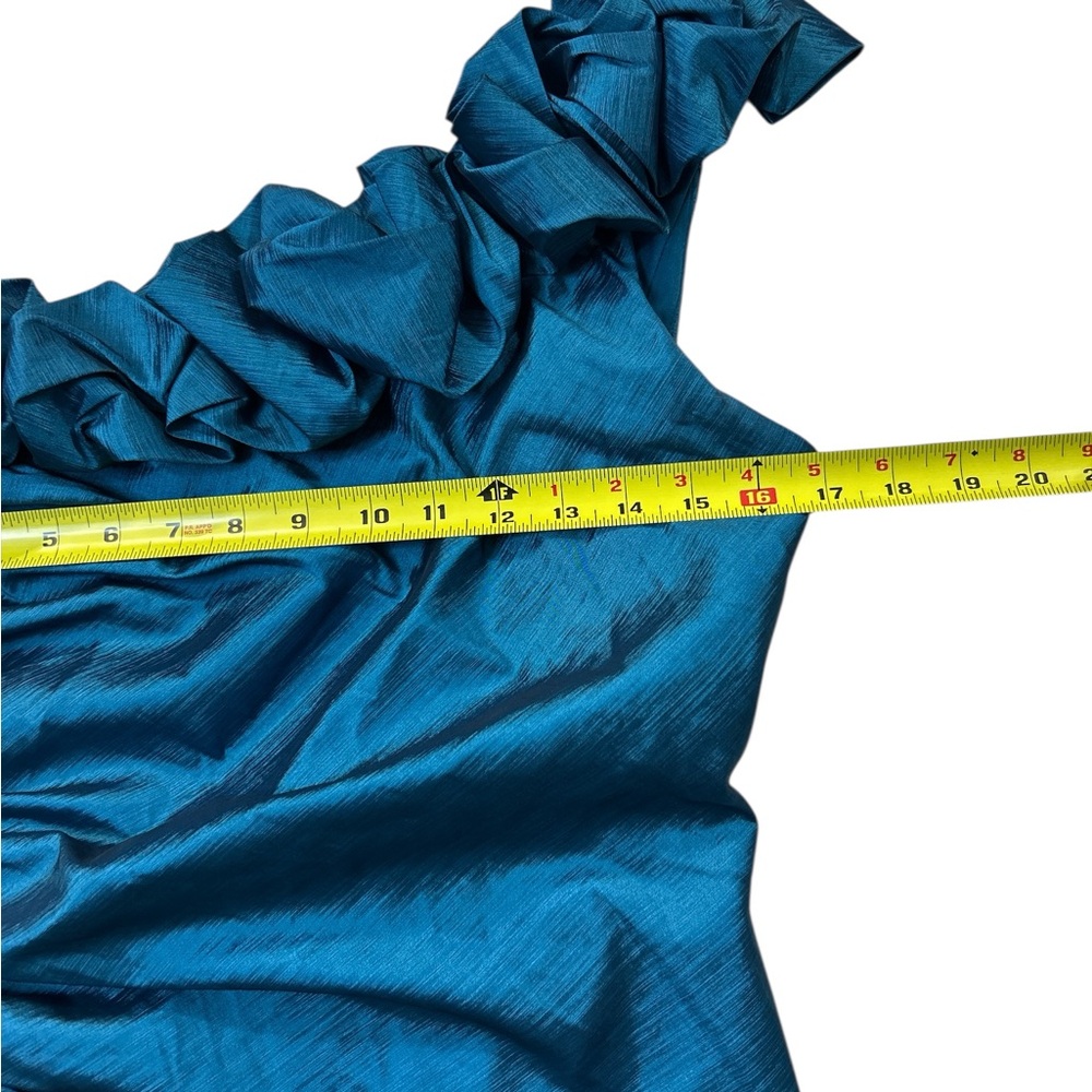 Teal One-Shoulder Ruffle Dress - Picture 4 of 10